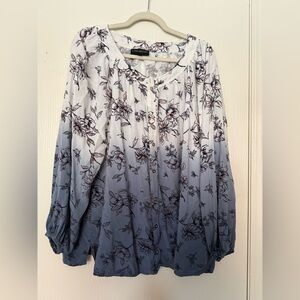Lane Bryant Blue and White Floral Blouse